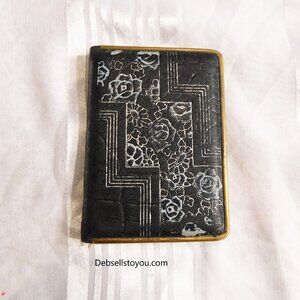 Brown and Silver Floral Mondaine Compact with Powder and Rouge Spaces # 20839